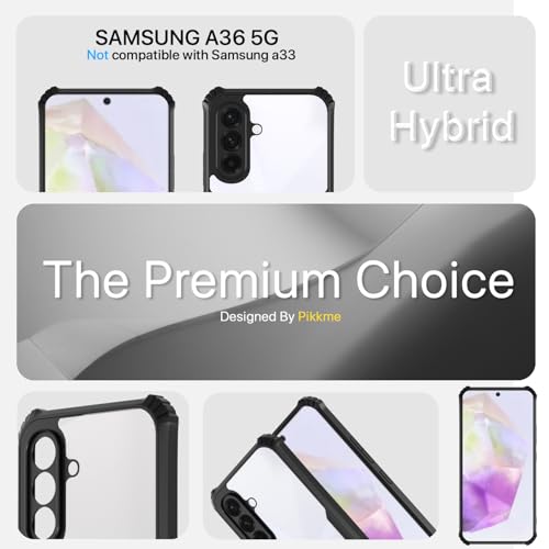 Image of Outlouders Back Cover for Samsung Galaxy A36 5G | Ultra Hybrid Transparent | Full Camera Protection | Raised Edge | Crystal Clear Bumper Case (Black)
