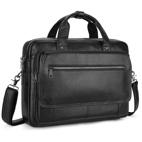 BAIGIO Porte Document Homme Cuir Cartable Homme Cuir Véritable Malette Sacoche Ordinateur 15,6 Pouces Sac Business Sac Bandoulière pour Voyage Affaires École