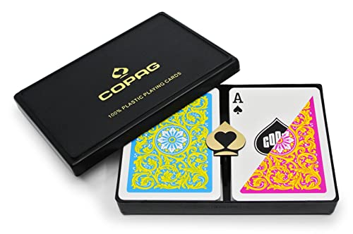 Copag 1546 Neoteric Design 100% Plastic Playing Cards, Poker Size Yellow/Pink/Blue Double Deck Set (Regular Index)