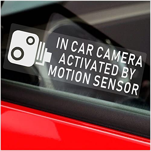 5 x Stickers in Car Camera Activated by Motion Sensor Signs Vehicle Security Warning Detection CCTV Car Van Truck Taxi Mini Cab Bus Coach Small 75x25mm White onto Clear C49