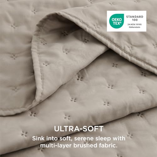 Image of Bedsure King Quilt - Taupe Bedspread King Size & Lightweight Comforter, Modern Farmhouse Coverlet with Clover Pattern, Ultra Soft All-Season Bedding, 106 x 96 Inches