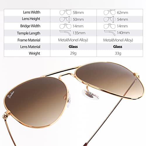 Classic Aviator Style Sunglasses For Men Women 100% UV400 Protection Brown Gradient Glass Lenses Gold Metal Frame4