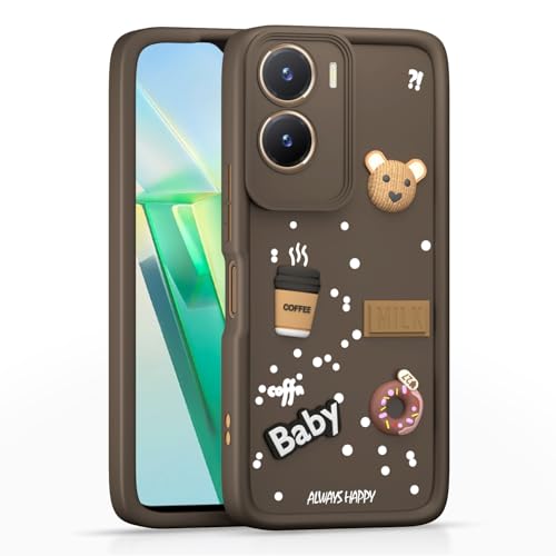 Image of Pikkme Back Cover for Vivo T2X / Y16 / Y56 5G | Cute Fun Cartoon 3D Bear Silicone Full Body Protection Bumper Case (Brown)