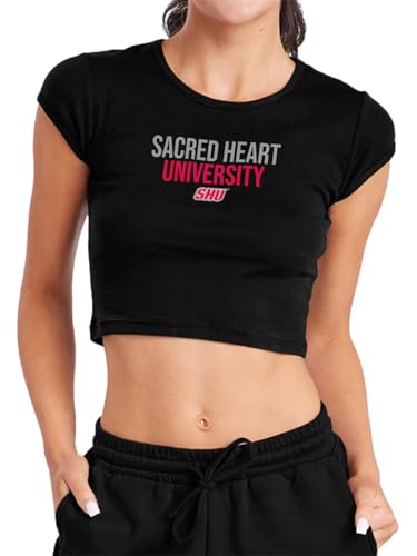 Campus Lab Sacred Heart University Stacked Womens Cap Sleeve Baby Rib Crop Top Black Small