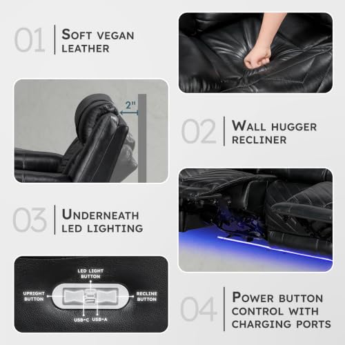 Image of Lexicon Power Double Reclining Sofa, Center Drop Down Table, Black