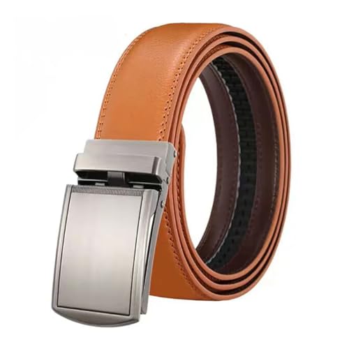 Men's Solid Color Business Genuine Leather Automatic Buckle Belt Alloy Buckle Belt