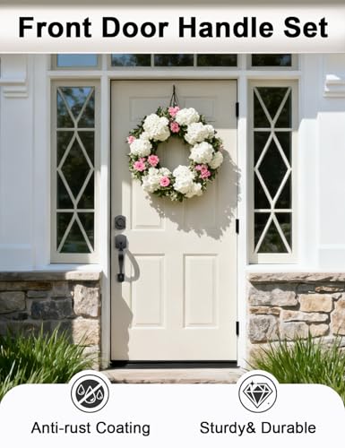 Image of Tinewa Camelot Trim Lower Half Entry Handleset and Deadbolt Set Matte Black, Upgated Entry Door Handle with Door Knob for Electronic Keypad, Black Front Door Lock Set