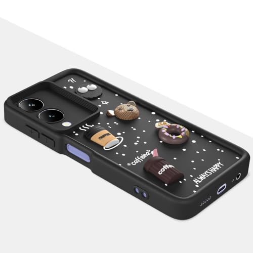 Image of Bintage Cute Fun Taddy Cartoon 3D Ball Bear Milk Donut Coffee Cup Silicon Case Full Body & Camera Protection Back Cover Compatible for Vivo Y17s - Black