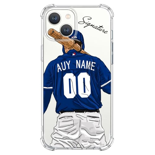 VNGDA Custom Name & Number Crystal Clear Baseball Case for iPhone 16 15 Pro Max 14 13 12 11 Xs Max Xr SE3 8 7 6 Plus 11 Pro Mini,with 4 Shockproof Corners Customized Transparent Case(Los Angeles A)