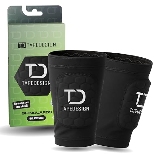 TAPEDESIGN Schienbeinschoner Kinder Herren & Frauen 3in1 Sleeve mit integriertem Schutz Ultraleicht & rutschfest Fussball Zubehör Schienbein Schoner Trainingszubehör