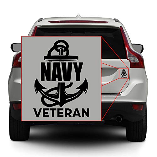 Image of Navy Veteran Anchor [Pick Color /Size] Vinyl Decal Sticker for Laptop /Car /Truck /Window /Bumper (7in x 5in, Black)