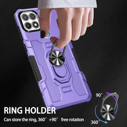 Coque Oppo A15 rigide violette anti-chute avec support bague de protection