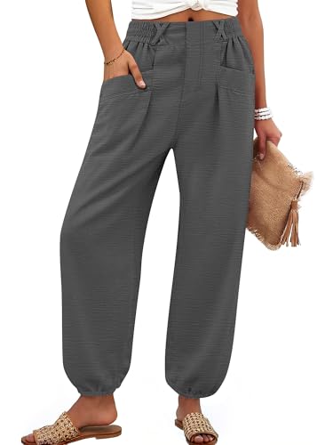 Image of ANRABESS Womens Pants Elastic Waist Summer Casual Harem Barrel Lounge Work Slacks Cropped Beach Vacation Clothes with Pockets