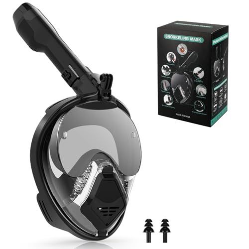 Zikenis Maschera Snorkeling Integrale, Lente Ultra Chiara Anti Fog, 100% Silicone, Snorkel Dry con Valvole Sicurezza, Supporto Action Cam, Adatto Per Adolescenti e Adulti (Nero, L-XL)