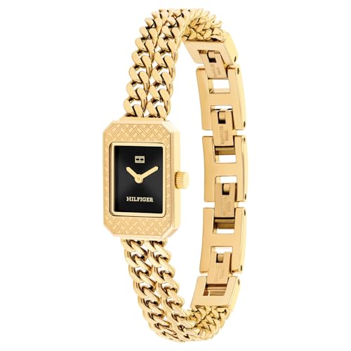 Image of Tommy Hilfiger Sarah Qtz Basic Mini Analog with Black Dial Gold Stainless Steel Strap Watch for Women - TH1782842W