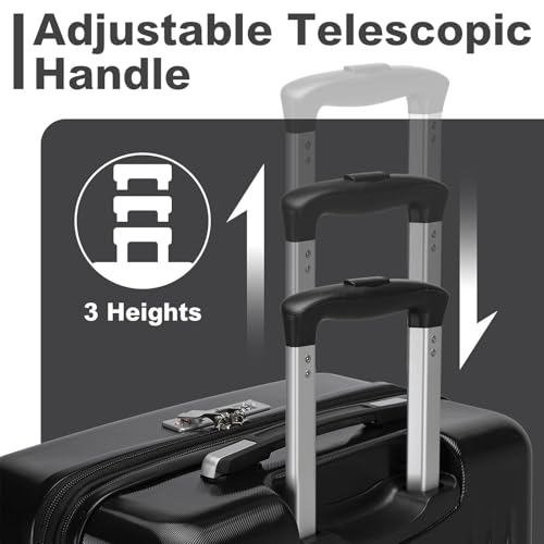 Image of Kono 3 Piece Expandable Luggage Set with Spinner Wheels Hardshell, Black | 20 /24 /28inch Lightweight PC+ABS Suitcases Set TSA Locks, Carry On Luggage 22x14x9 Airline Approved Family Travel