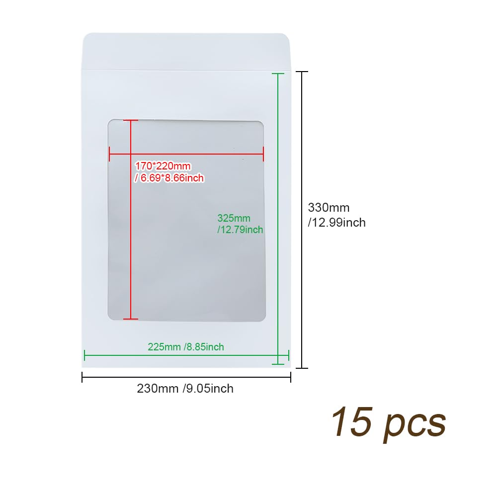 Enveloppes A4 Blanc avec Fenêtre Lot de 15 22.5x32.5 cm