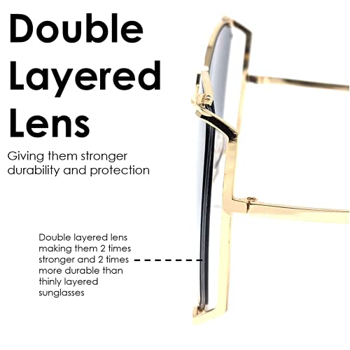 K&L's Luxury & Co. Butterfly Frame Gold Metal with Pearls K06112021 Gradient Oversized Semi Rimless Sunglasses for Women (Black)2