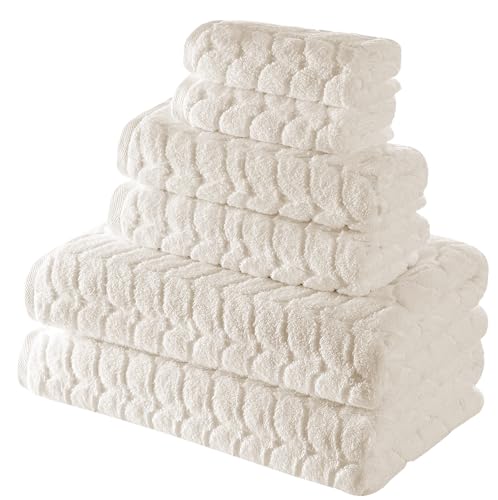 BAGNO MILANO Turkish Cotton Bath Towels, Hand Towels - Soft Plush Jacquard Collection Luxury Towels Set (Cream, Towel Set of 6)
