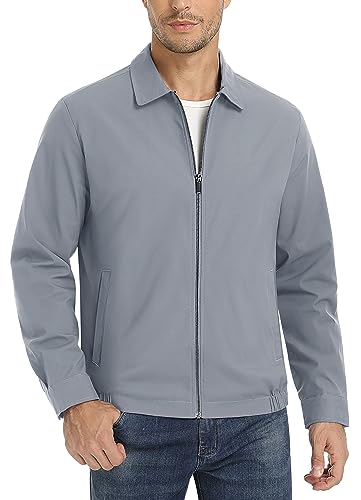 MAGCOMSEN Men's Lightweight Jackets Coats Casual Outdoor Varsity Windbreakers Full Zip Laydown Collar with Zip Pockets,Light Grey,S