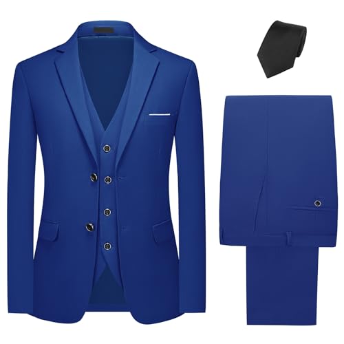 Mens 3 Piece Slim Fit Suit 2 Button Notched Lapel Blazer Formal Tuxedo Business Jacket Vest Pants Set for Wedding