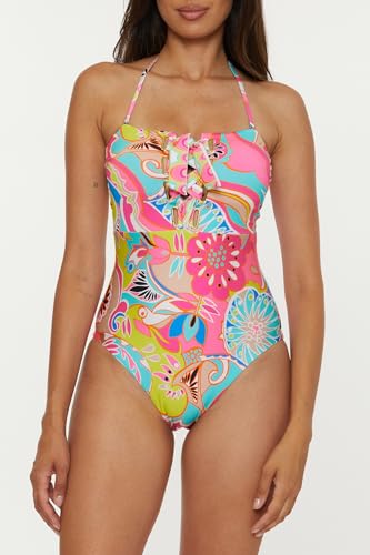 Trina Turk Women's Venus Bandeau Lace Up One Piece Swimsuit, Adjustable, Bathing Suits3