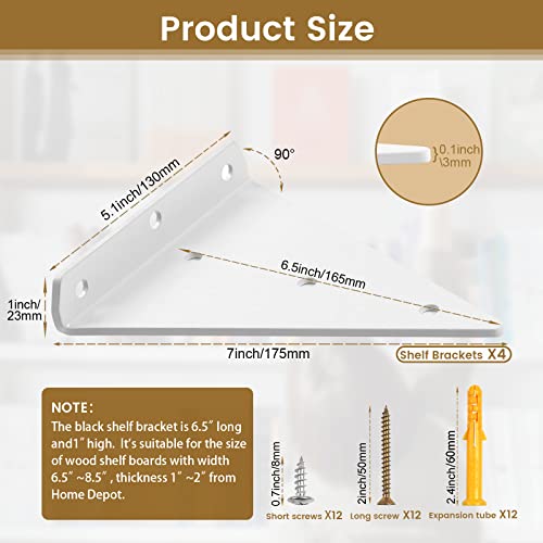 Triangle Shelf Bracket 6.5 Inch, Ulendis Heavy Duty Metal Invisible Triangle Brackets For Shelves, Hidden Shelf Bracket, Wall Mount Decorative Floating Shelf Brackets & Support 4 Pack (White) #TOP1