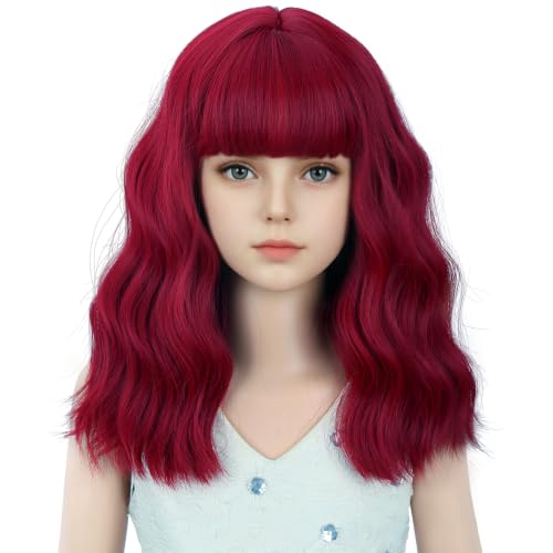 Image of Light Red Wig Short Red Wavy Curly Wigs Wig with Air Bangs Synthetic Cosplay Hair Wigs
