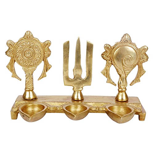 Artvarko Brass Tirupati Balaji Shankh Chakra Namah Diya Oil | Padmanabha Swami Lord Vishnu Home Decor