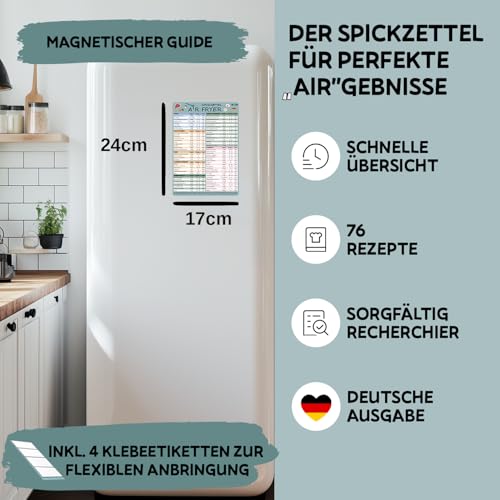 WUNI Airfryer Zubehör - Größe M - magnetischer Airfryer Guide mit Temperatur, Dauer & Menge - Heißluftfritteuse Zubehör - Air Fryer Garanleitung für Heissluftfritteuse (Scandi Light)