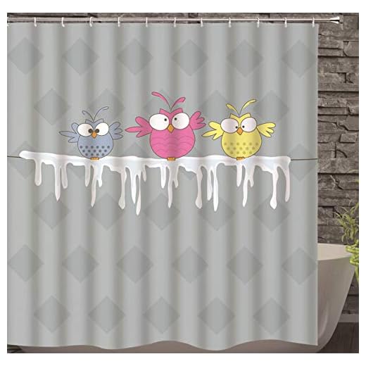 SCVBLJS Tre små fåglar duschgardiner badrum vattentätt polyester badkar anti-mögel duschdraperi 180 x 200 cm