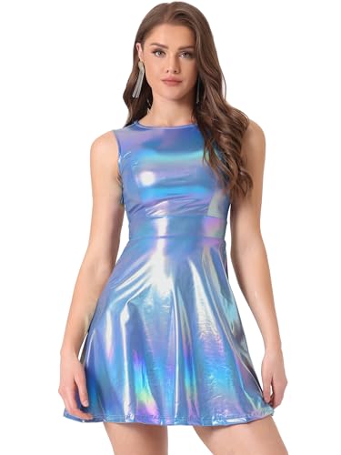 Allegra K Women's Metallic Sleeveless High Waist Club Party Disco Holographic Dress