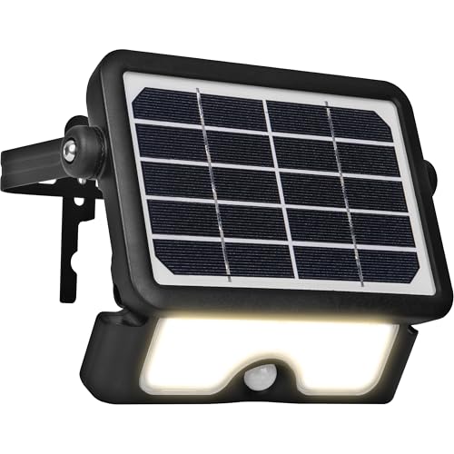 Image of Luceco Solar Powered LED Outdoor Floodlight with PIR Motion Sensor, Security Light, Exterior Lighting, Angular Design, Adjustable, Guardian, Black, IP65, 5W, 550lm, 4000K, LEXSF6B40
