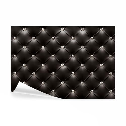 decomonkey Fototapete Leder schwarz Deluxe 300x210 cm XXL Design Tapete Fototapeten Vlies Tapeten Vliestapete Wandtapete moderne Wand Schlafzimmer Wohnzimmer Diamanten