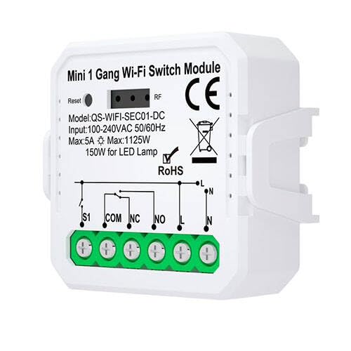 Sone Smart One Smart Switch WiFi Unterputz – Tuya & Smart Life – Potentialfreies WiFi Relais 230V – WLAN Schalter Alexa & Google Kompatibel Speicherfunktion – Kompakt 39x39mm –Smart Home Lichtschalter