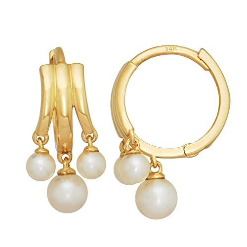 14K Real Solid Gold Pearl Hoop Earrings, Cartilage Daith Helix Tragus Conch Earlobe Snug Hinged Huggie Hoop Ear Clicker Ring Piercing - 1 Pair (Yellow Gold) #TOP16