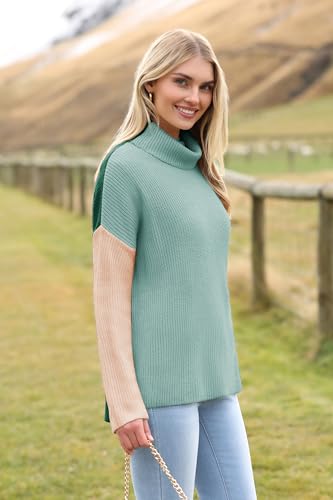Image of Zeagoo Womens Turtleneck Sweater Fall Fashion 2025 Long Sleeve Chunky Knitted Pullover Color Block Trendy Jumper Top