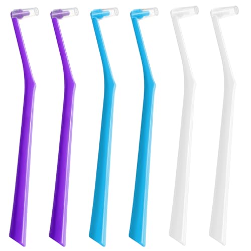 6 Pack Angled End-Tuft Toothbrushes with Covers for Orthodon