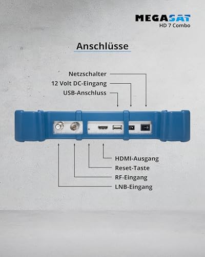 Megasat HD 7 Combo – Messgerät (für DVB-S, DVB-S2, DVB-T, DVB-T2, DVB-C, DAB+, Live-TV Bild, Unicable, 8,9″ Farbdisplay, Akku, Lampe)