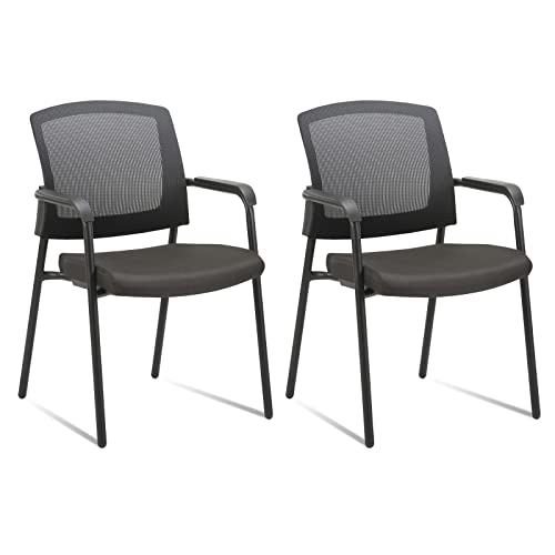 Clatina Office Reception Guest Chair Mesh Back Stacking With Ergonomic Lumbar Support And Thickened Seat Cushion For Waiting Conference Room (Black, 2 Pack) #TOP22