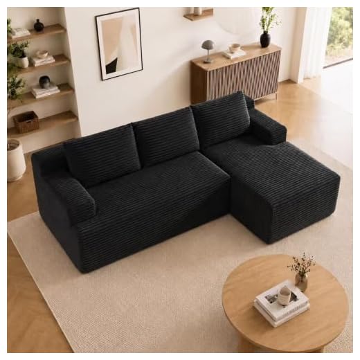 KOPSEE Boneless Couch, L Shaped Sectional Couches for Living Room, Comfy Cloud Couch Sofa with Deep Seat, Corduroy Modular Sectional Sofa Set with Chaise