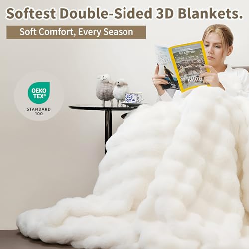 SpottedCozy Luxury Bubble Throw Blanket for Couch, Ultra Soft Faux Fur - image 3
