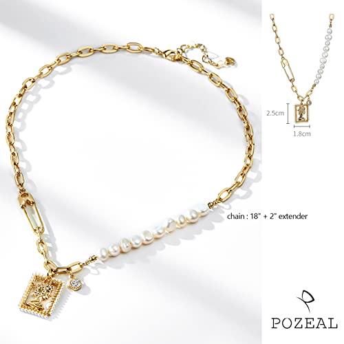Womens Necklace Pearl Necklace Pendant Necklace For Women Choker Half Pearl Half Chain Necklace With Baroque Irregular Freshwater Pearl（T3-02） #TOP1