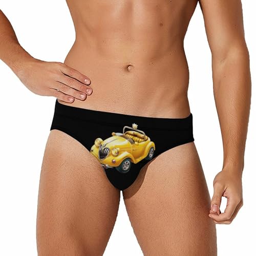 Yellow Cute Car Diamond Novelty Men's Brief Swimwear Pants Swimming Trunks Beach Shorts Underwear