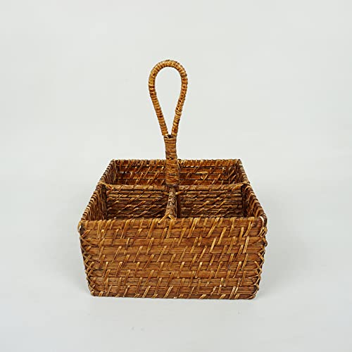Kit Porta Talher Porta Guardanapo Rattan Bambu Natural Rustico Quadrado Marrom Mesa