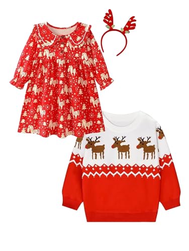 HILEELANG Toddler Kids Christmas Cotton Dresses and Sweatshirts