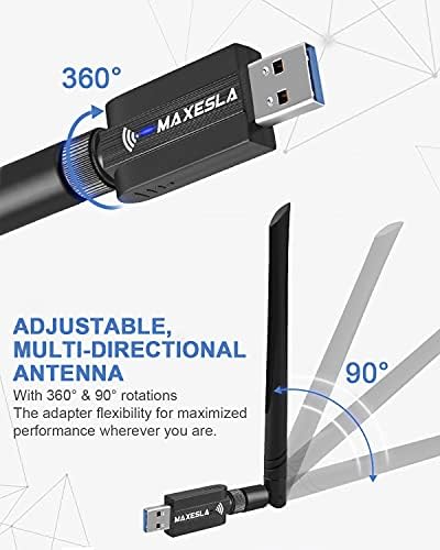 Maxesla USB Wifi Dongle for PC, High Speed 1200Mbps USB Wifi Adapter 802.11ac 5dBi Dual Band 2.4/5GHz USB Wifi Computer Internet Adapter for PC/Desktop/Tablet/Laptop, Compatible with Windows, Mac OS X