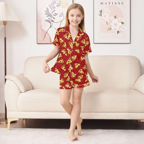 ALAZA Red Pizza Sweet Satin Pajamas Set Short Sleeve Button Down Sleepwear Summer Pjs 2 Piece3