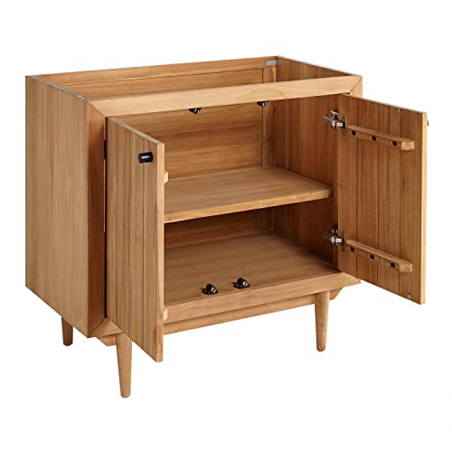 Signature Hardware 953320-36-Um-8 Osa 36" Free Standing Single Vanity Set With Teak Cabinet, Stone Vanity Top, And Oval Undermount Porcelain Sink - 8" Faucet Holes #TOP2