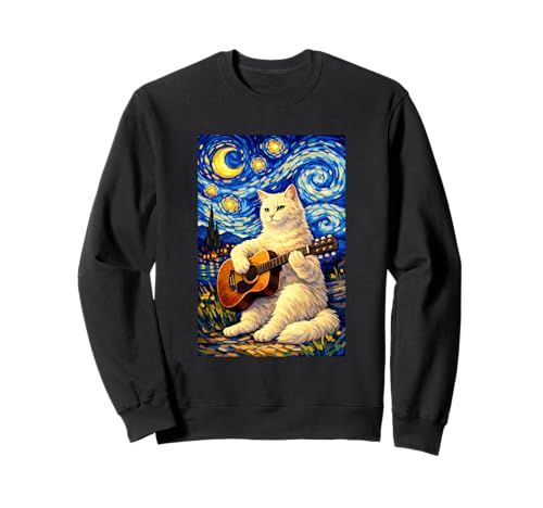 Cute White Cat Playing Guitar Whimsical Art Music Camping �g���[�i�[